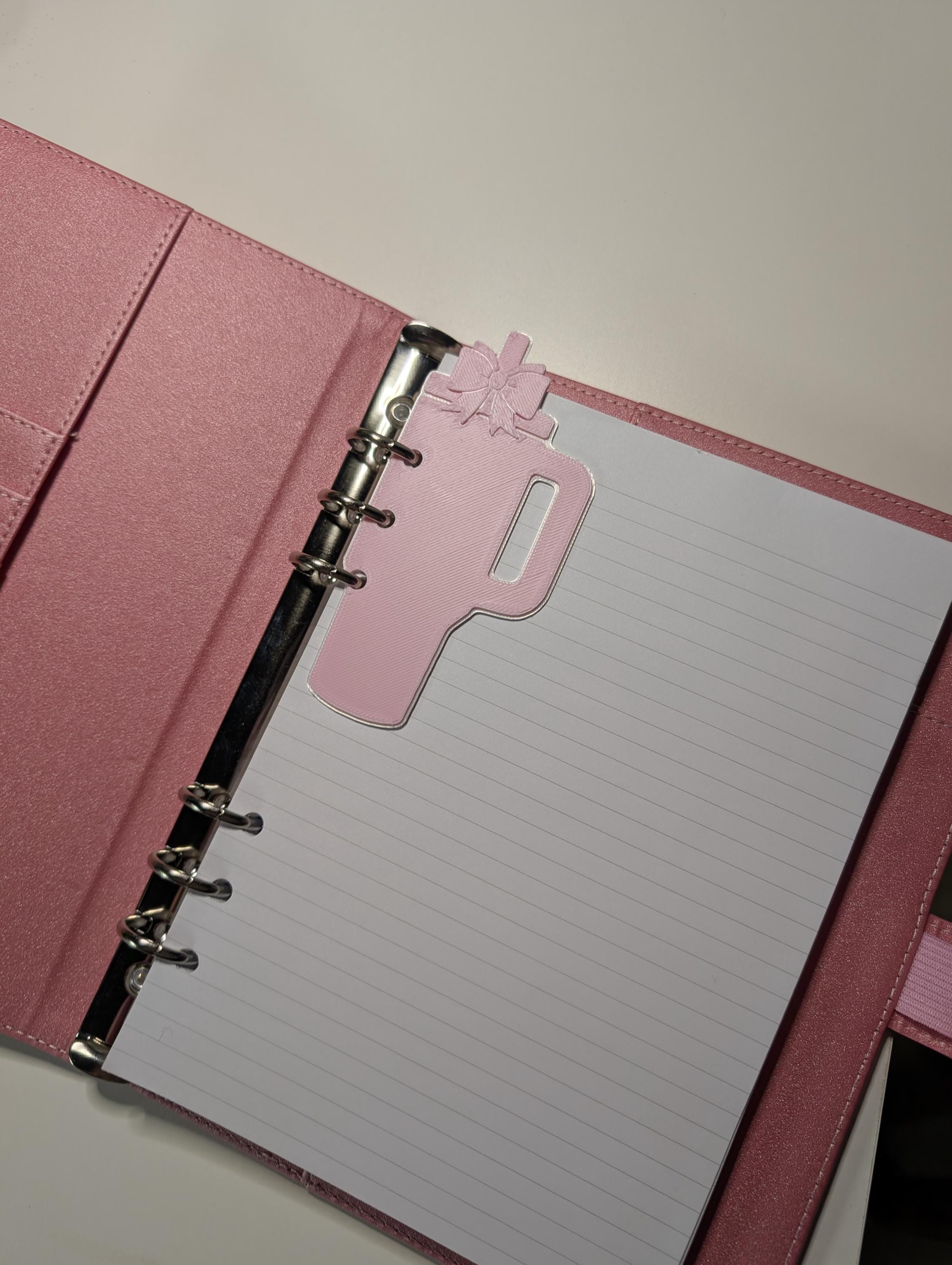 Pink Tumbler and Bow Page Marker Layered Decor for Planner binders 3d Printed Overlay Insert Place Keeper Soft Pink Girly Aesthetic Sakura