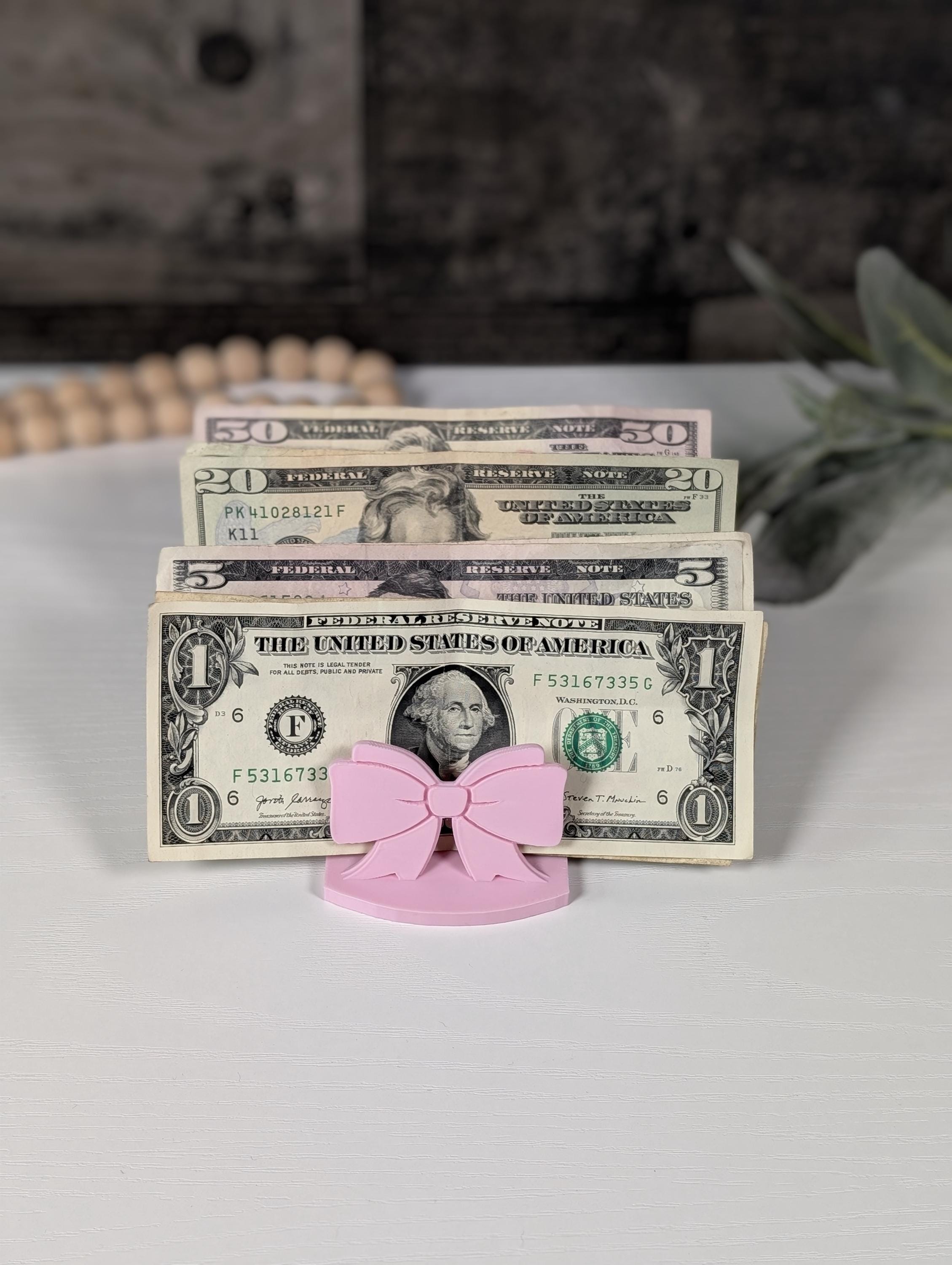 Pink Bow Cash Stuffing Tray | 6-Slot 3D Printed Bill Organizer