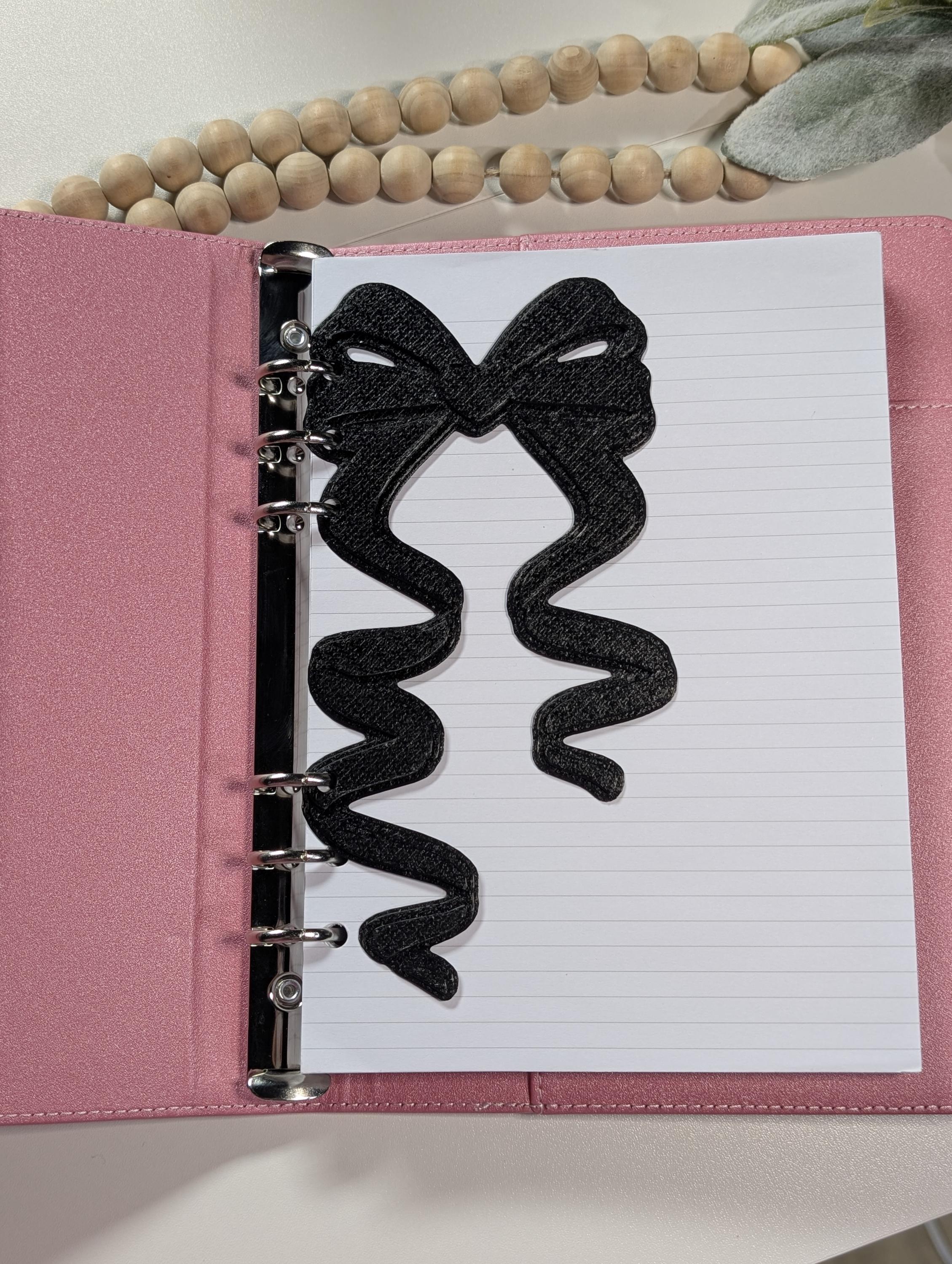 Black Coquette Bow Dashboard Layered Decor for A5 Planner binders 3d Printed Overlay Insert Page Marker Soft Girly Aesthetic Minimalistic