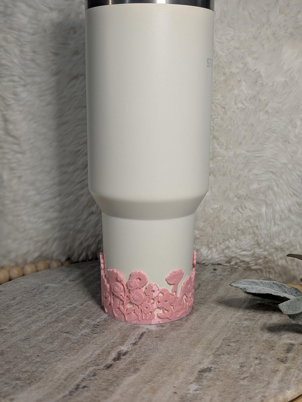 Pink Blossom Tumbler Boot with Wild Flowers Tumbler Sleeve Protective 3D Printed Stanley Decor Accessories Spring Floral