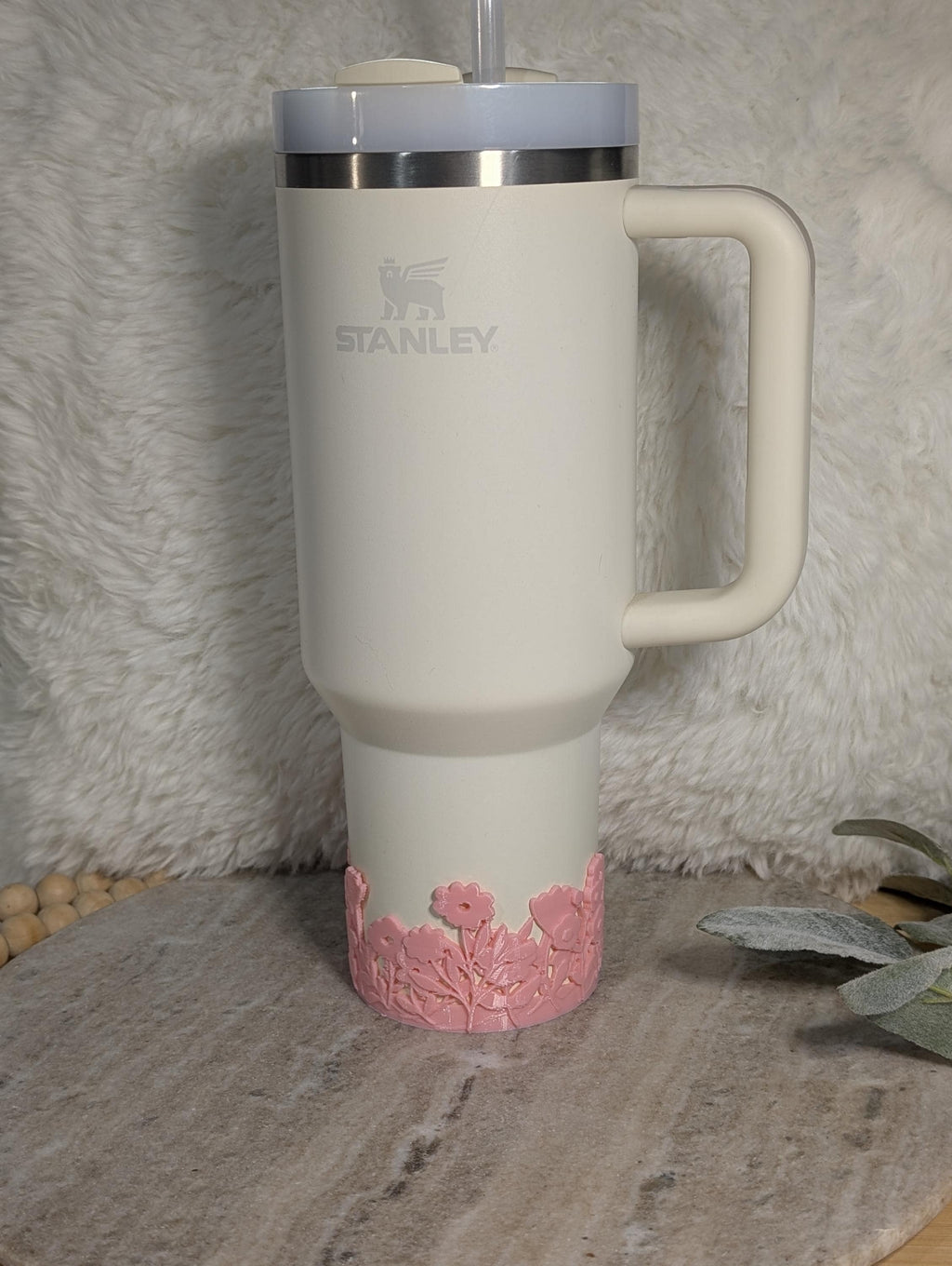 Pink Blossom Tumbler Boot with Wild Flowers Tumbler Sleeve Protective 3D Printed Stanley Decor Accessories Spring Floral