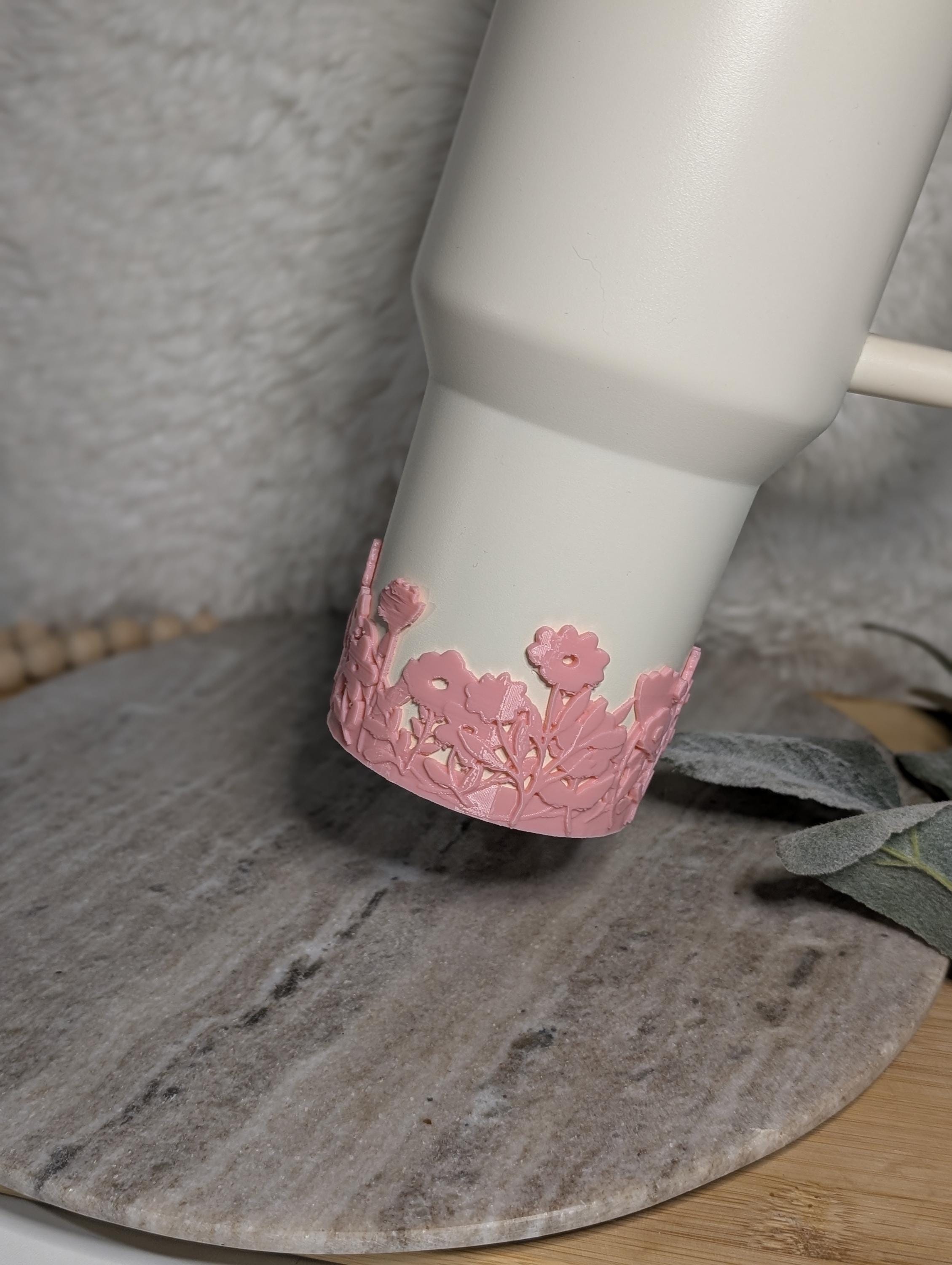 Pink Blossom Tumbler Boot with Wild Flowers Tumbler Sleeve Protective 3D Printed Stanley Decor Accessories Spring Floral