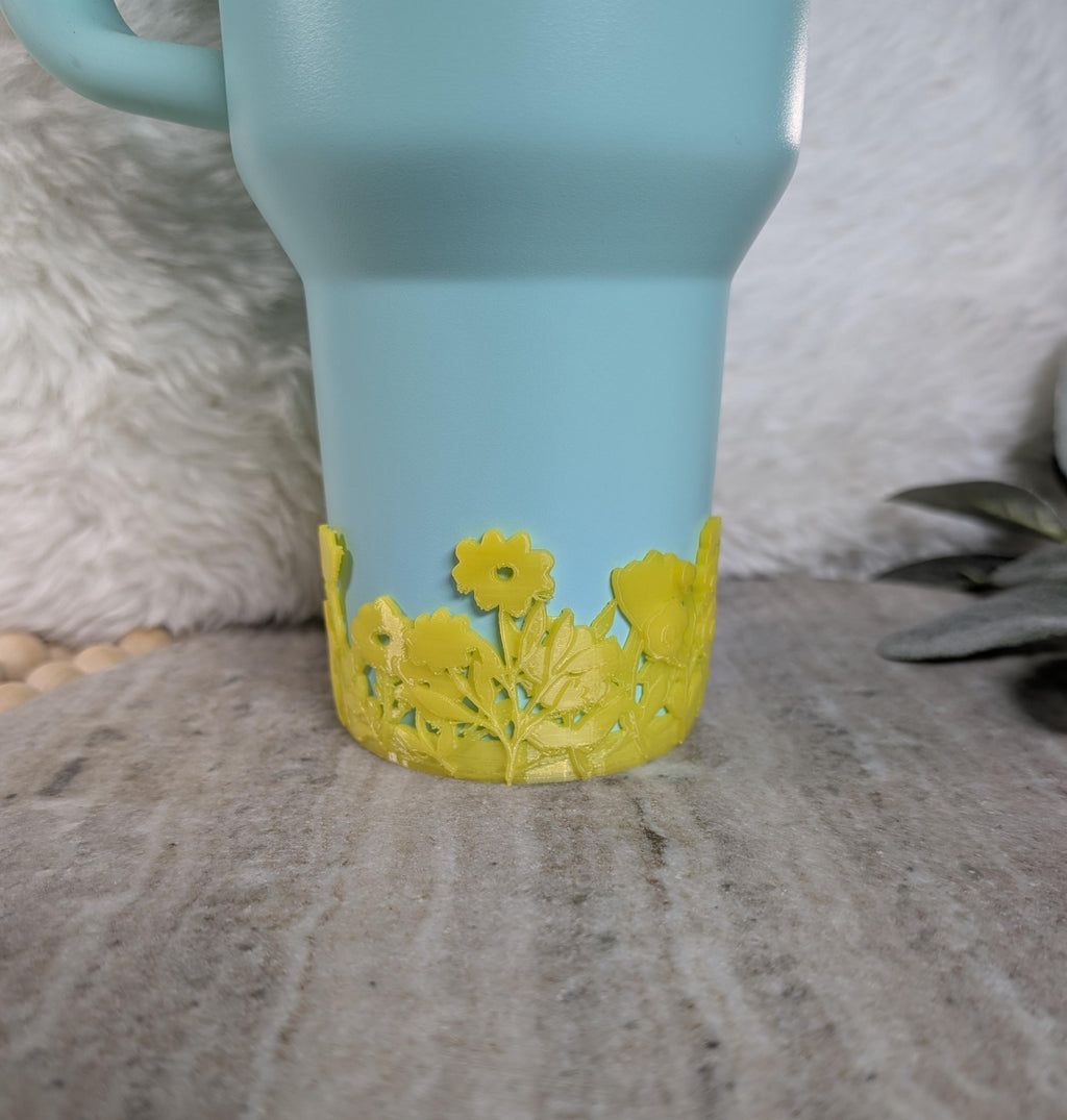 Yellow Blossom Tumbler Boot with Wild Flowers Tumbler Sleeve Protective 3D Printed Stanley Decor Accessories Spring Floral