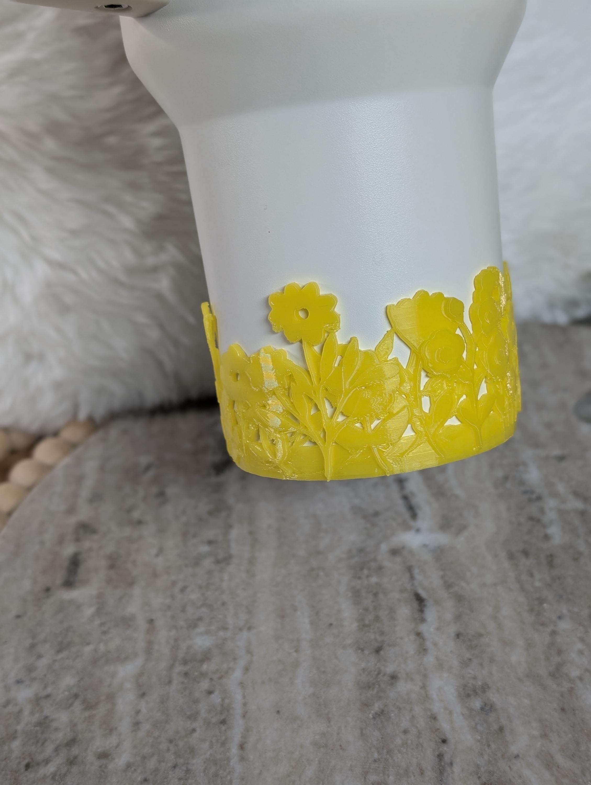 Yellow Blossom Tumbler Boot with Wild Flowers Tumbler Sleeve Protective 3D Printed Stanley Decor Accessories Spring Floral
