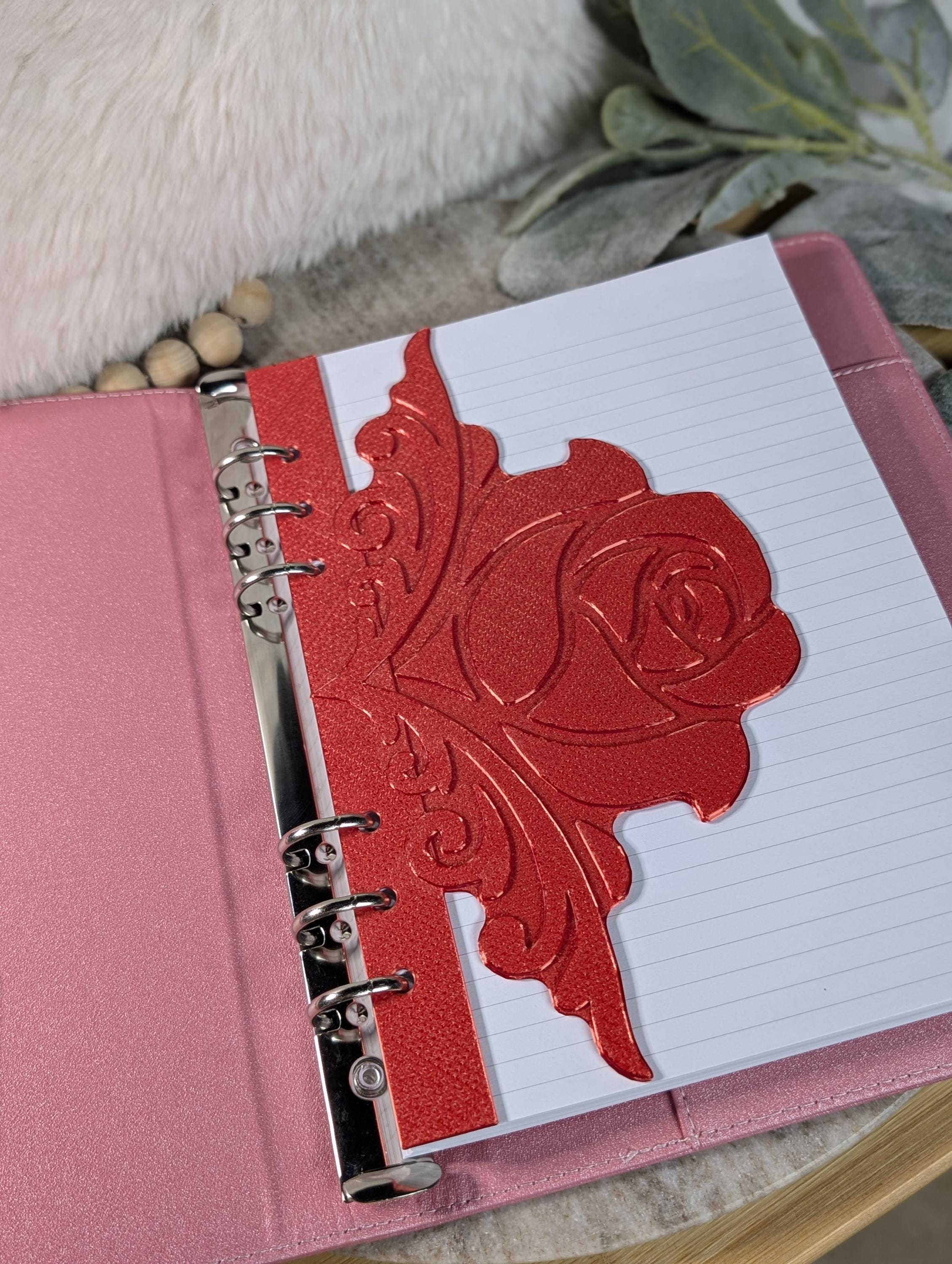 Rose Dashboard Layered Decor for A5 Planner binders 3d Printed Overlay Insert Page Marker Elegant Luxe Aesthetic Red Rose Flyleaf for Agenda