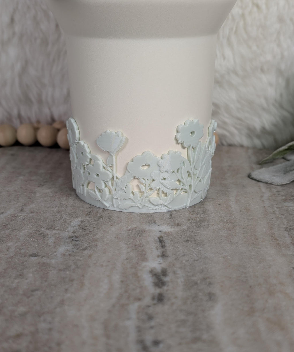 Sage Green Tumbler Boot with Wild Flowers Tumbler Sleeve Protective 3D Printed Stanley Decor Accessories Spring Blossom Floral