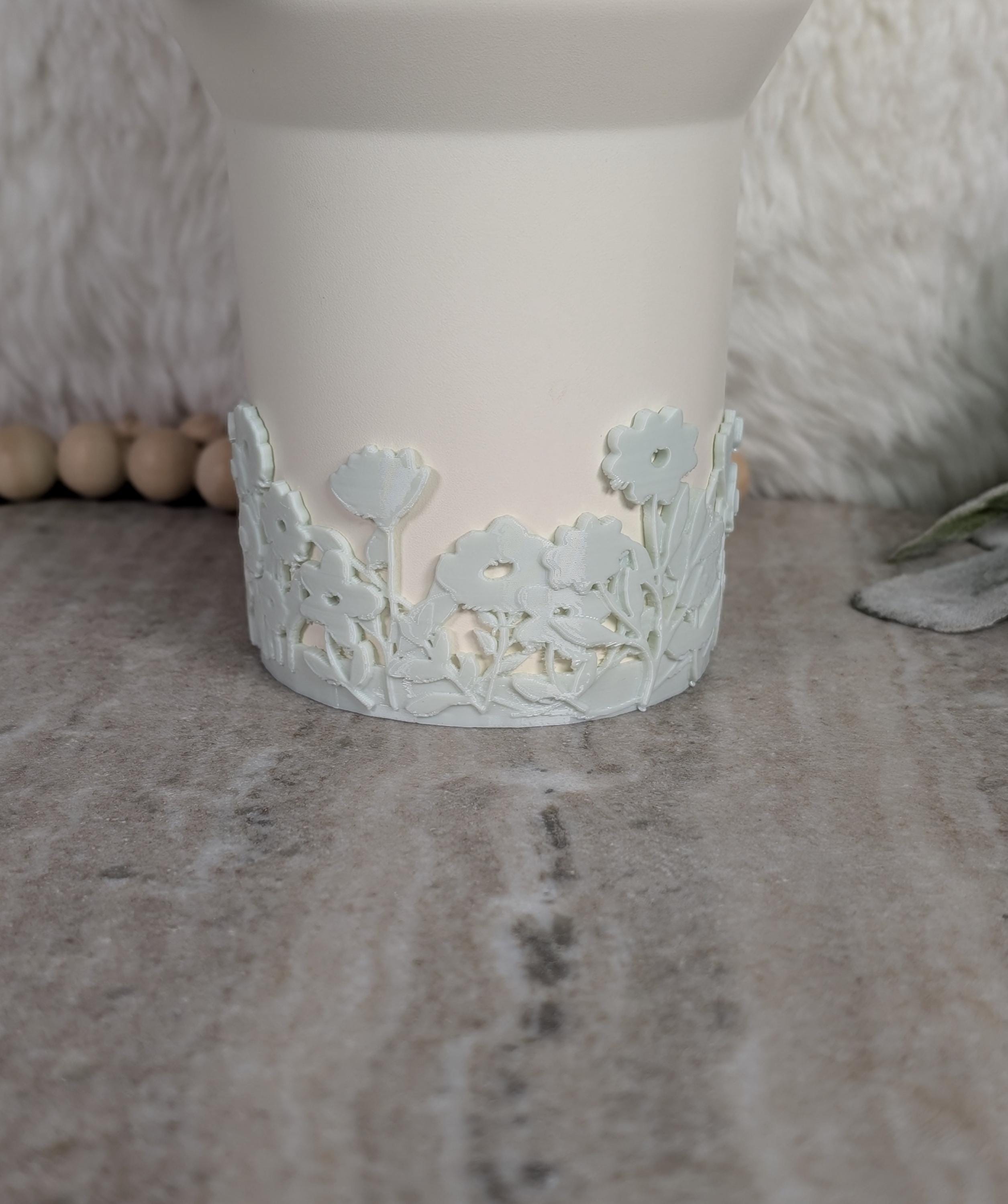 Sage Green Tumbler Boot with Wild Flowers Tumbler Sleeve Protective 3D Printed Stanley Decor Accessories Spring Blossom Floral