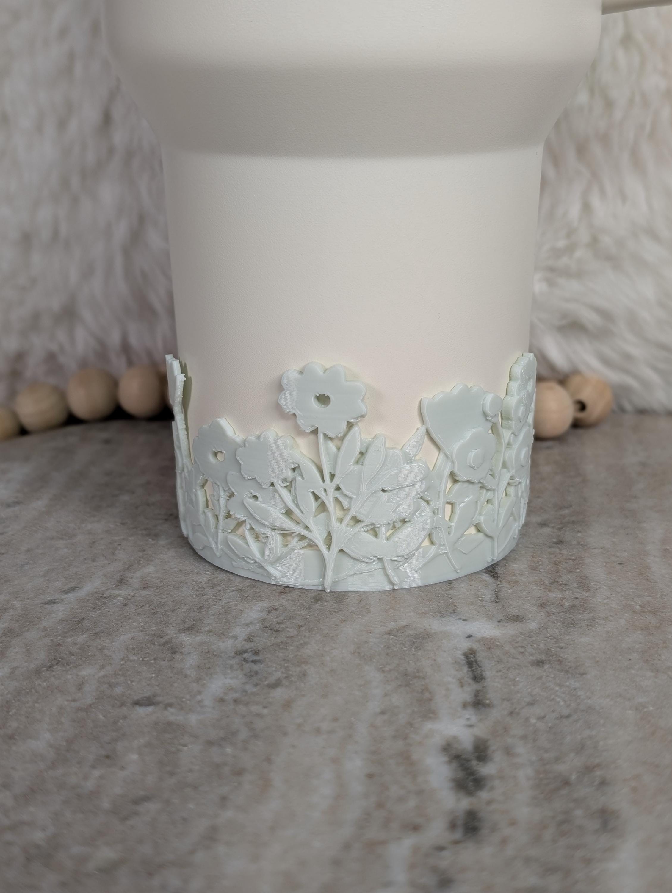 Sage Green Tumbler Boot with Wild Flowers Tumbler Sleeve Protective 3D Printed Stanley Decor Accessories Spring Blossom Floral