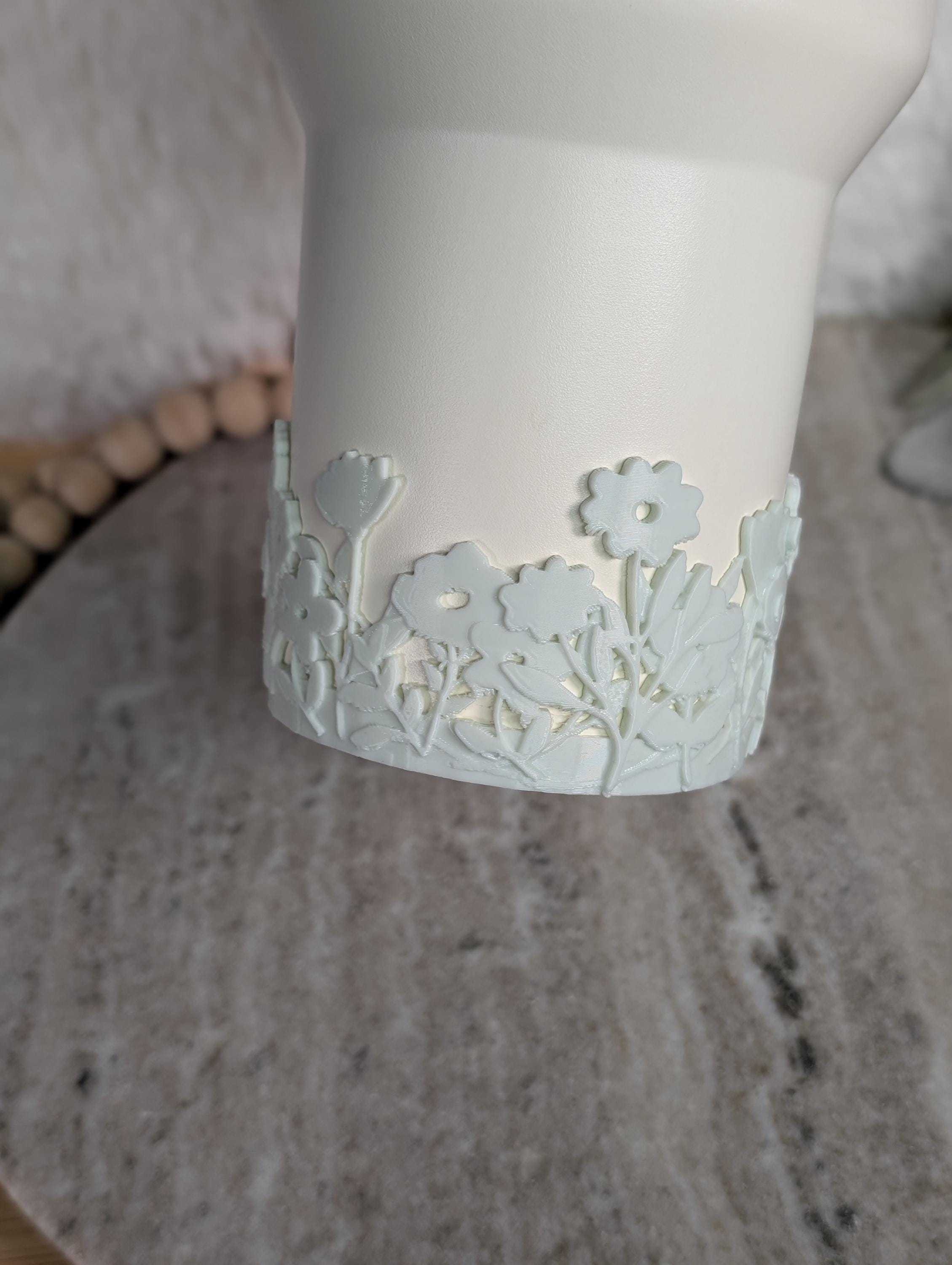 Sage Green Tumbler Boot with Wild Flowers Tumbler Sleeve Protective 3D Printed Stanley Decor Accessories Spring Blossom Floral
