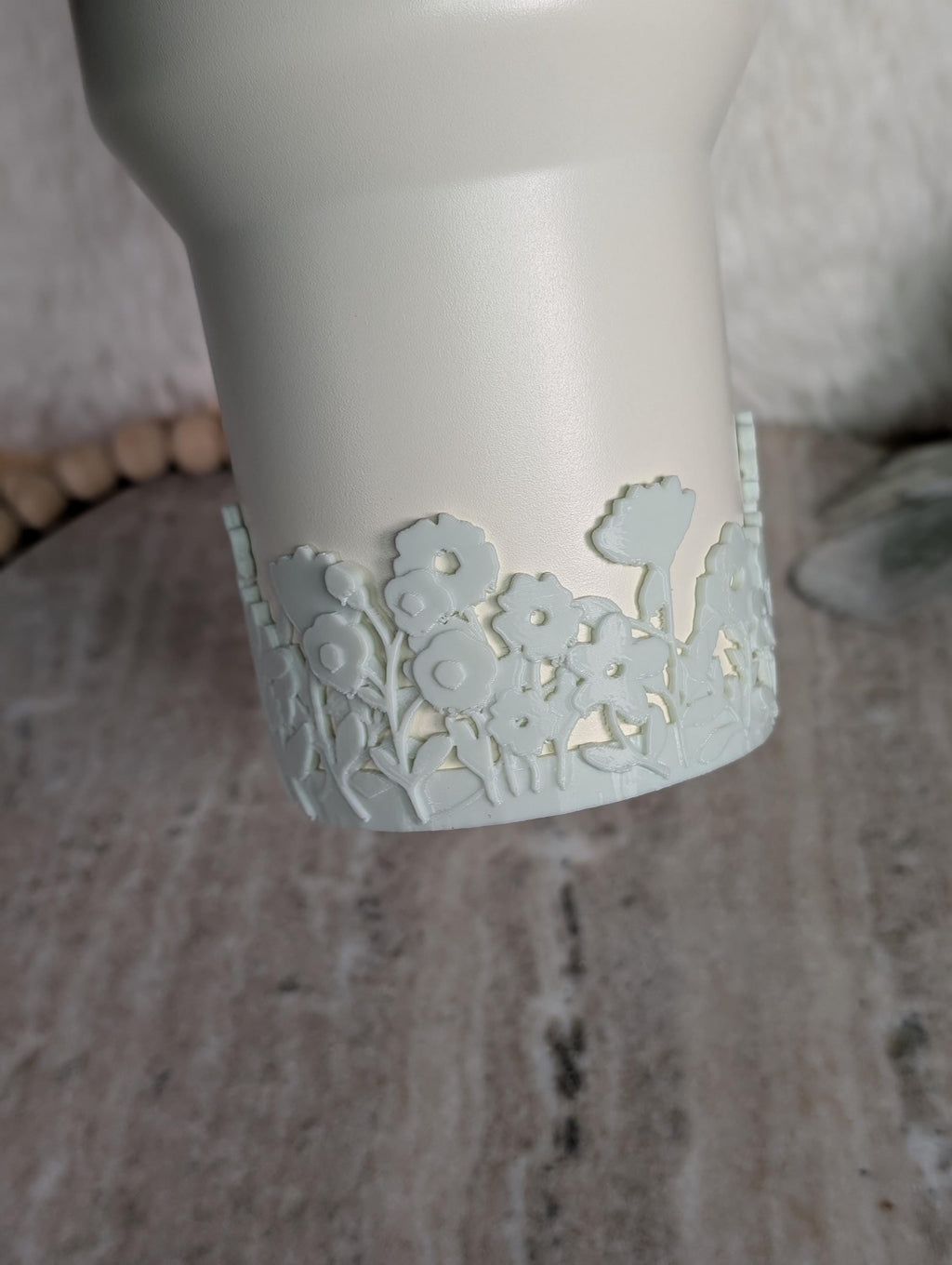 Sage Green Tumbler Boot with Wild Flowers Tumbler Sleeve Protective 3D Printed Stanley Decor Accessories Spring Blossom Floral