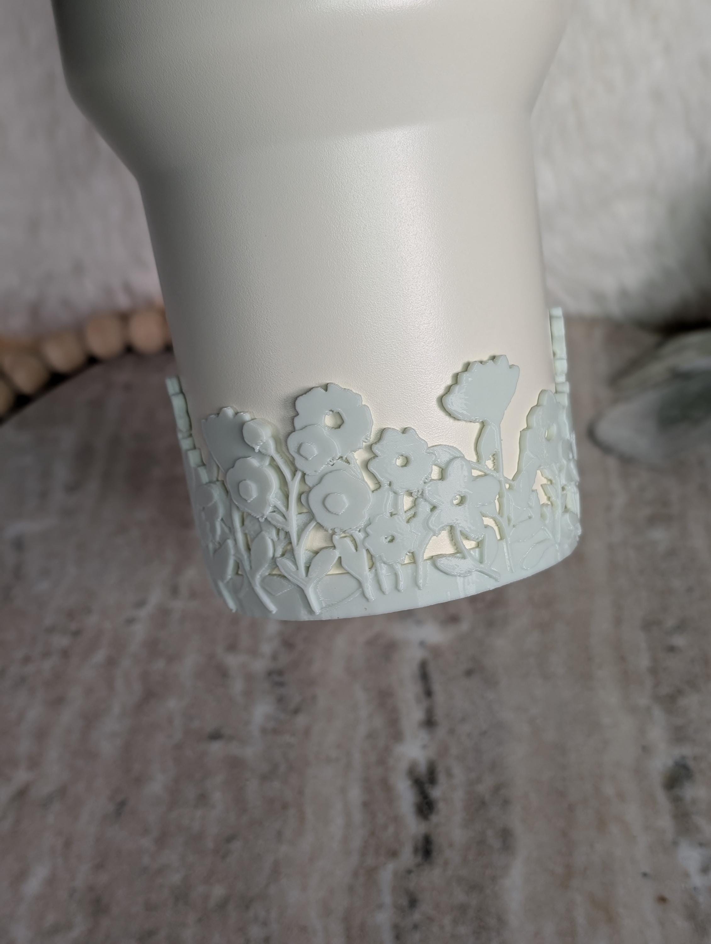 Sage Green Tumbler Boot with Wild Flowers Tumbler Sleeve Protective 3D Printed Stanley Decor Accessories Spring Blossom Floral