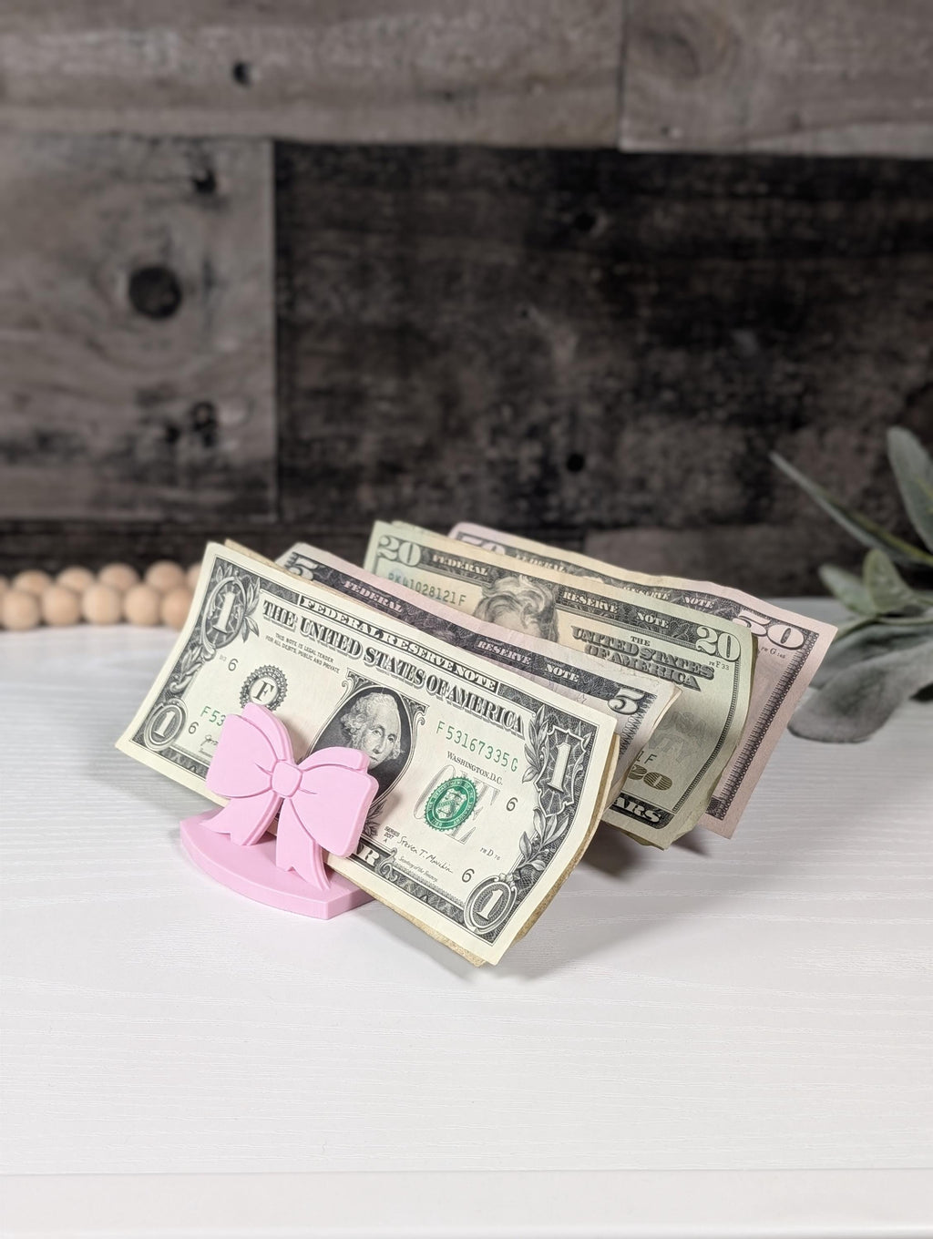 Pink Bow Cash Stuffing Tray | 6-Slot 3D Printed Bill Organizer